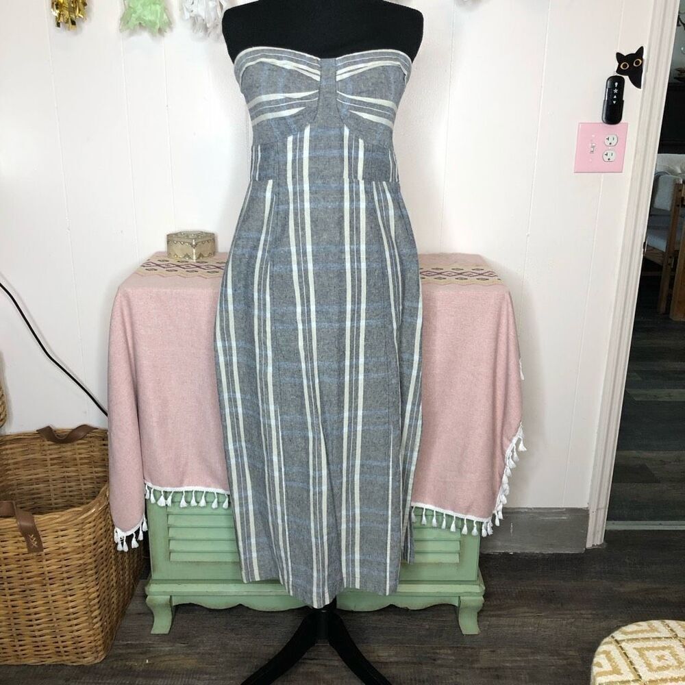 Free People Strapless Gray and White Midi Dress